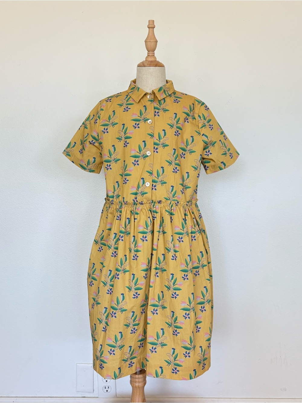 Bonton Mustard Yellow Floral Button-Up Dress